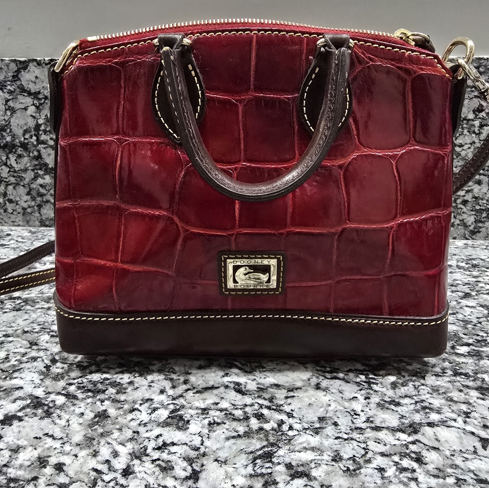 Dooney & Bourke red& brown Vintage Crocodile Crossbody handle bag.